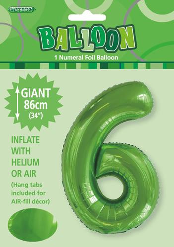 Giant Light Green Number 6 86cm 34” Foil Balloon
